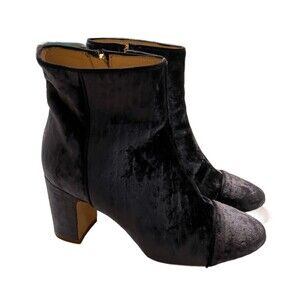 Polly Plume Ankle Booties Womens 39 US 8 Blue Velvet Made Italy 3.5" Block Heel